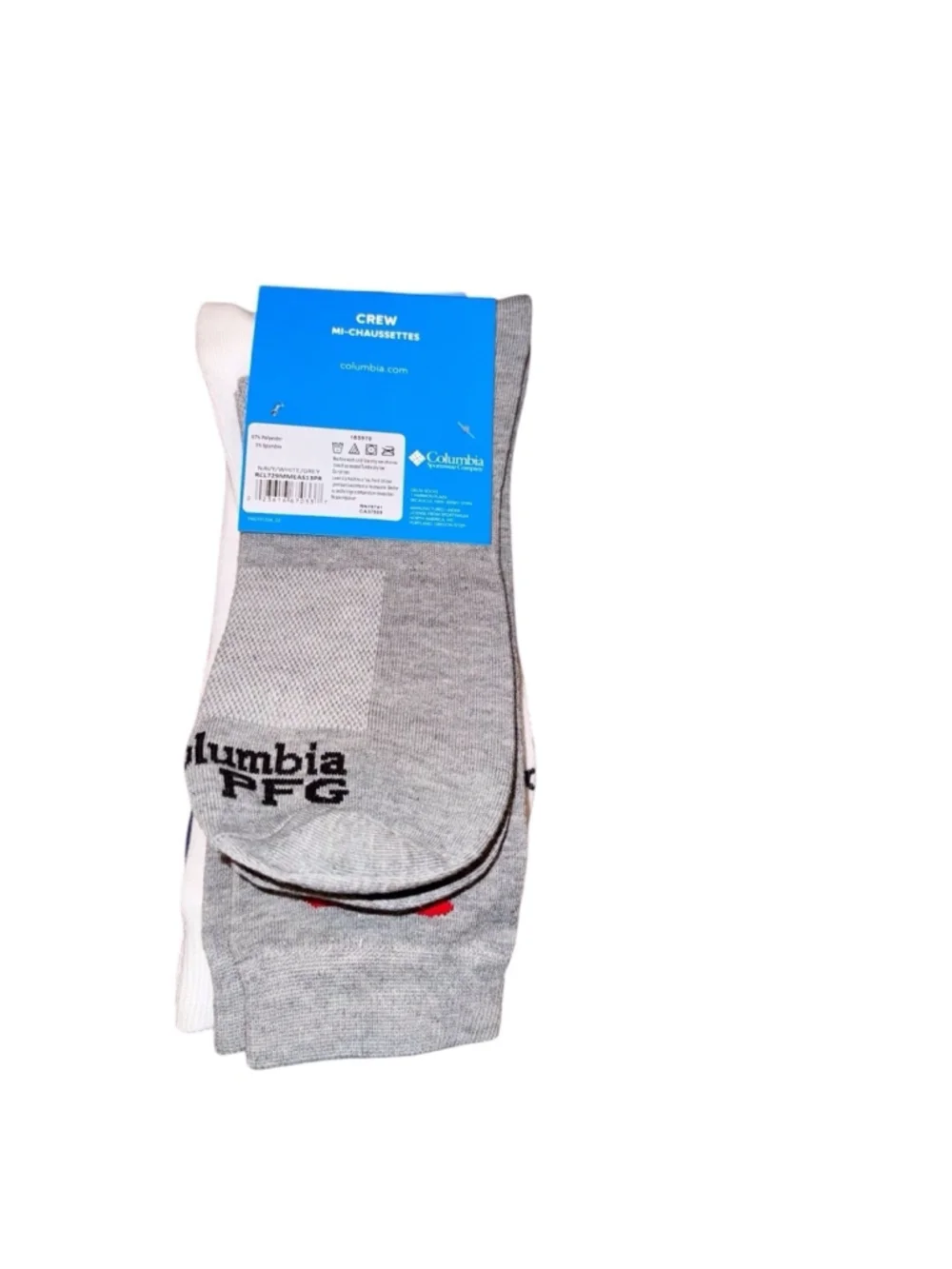 Men's Columbia PFG Socks 3 Pack Crew Blue White Grey One Size